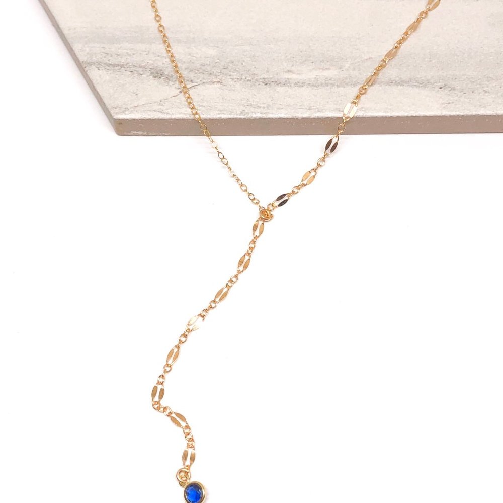 Free People 14k Gold Fill Y-Necklace with Sapphire - Picture 4 of 4